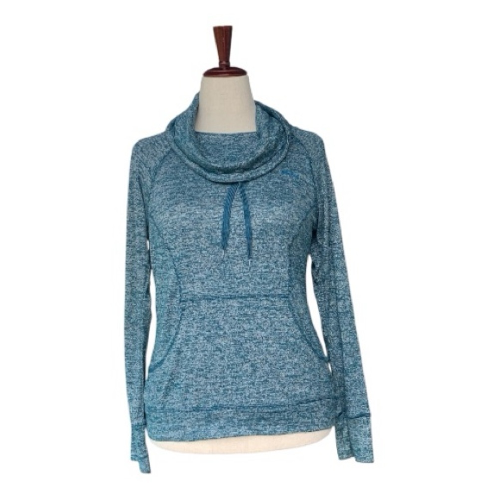 Reebok Women's Teal-Green-White Blend  Soft Cowl Neck Long Sleeve Shirt Size Med